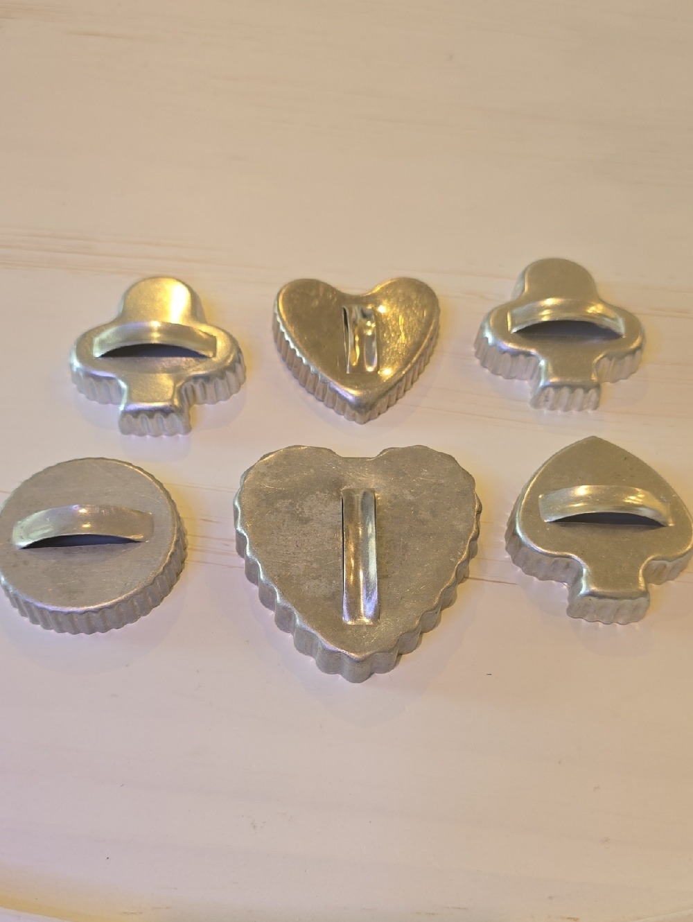 6 Vintage Aluminum Cookie Cutter Set - Heart + Shapes